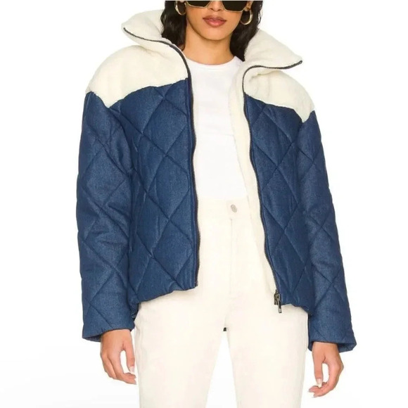 NWT Apparis Matt Quilted Denim & Faux Shearling Puffer Coat size Large - Picture 1 of 10